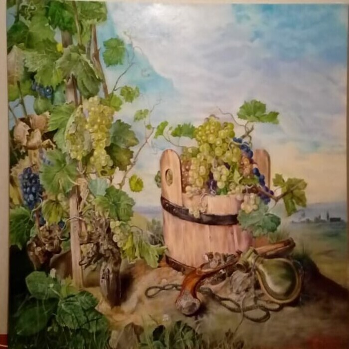 Peinture intitulée "Виноград с ружьем" par Elshan Rzazade, Œuvre d'art originale, Art de la table