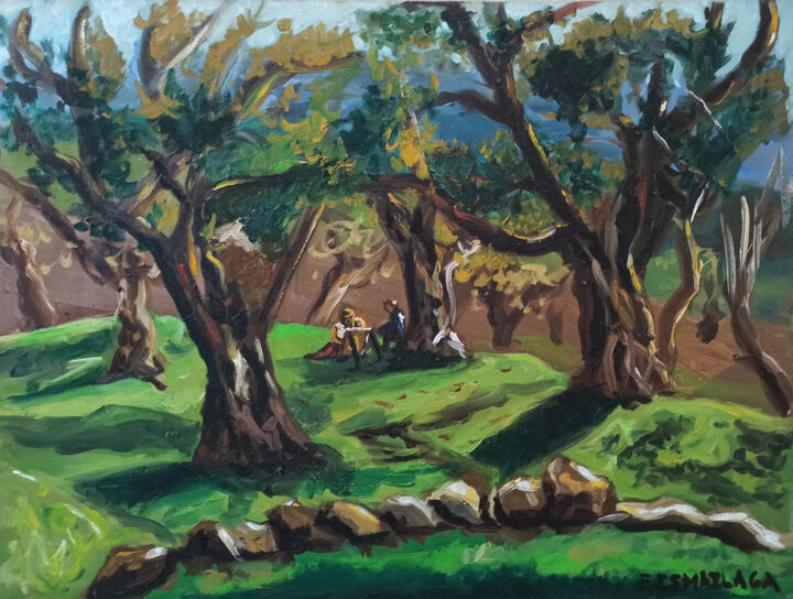 Pittura intitolato "Olive Trees in Spri…" da Elvi Ismailaga, Opera d'arte originale, Olio