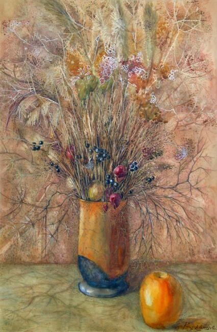 Painting titled "Dry flowers" by Elvira Baranova, Original Artwork, Oil