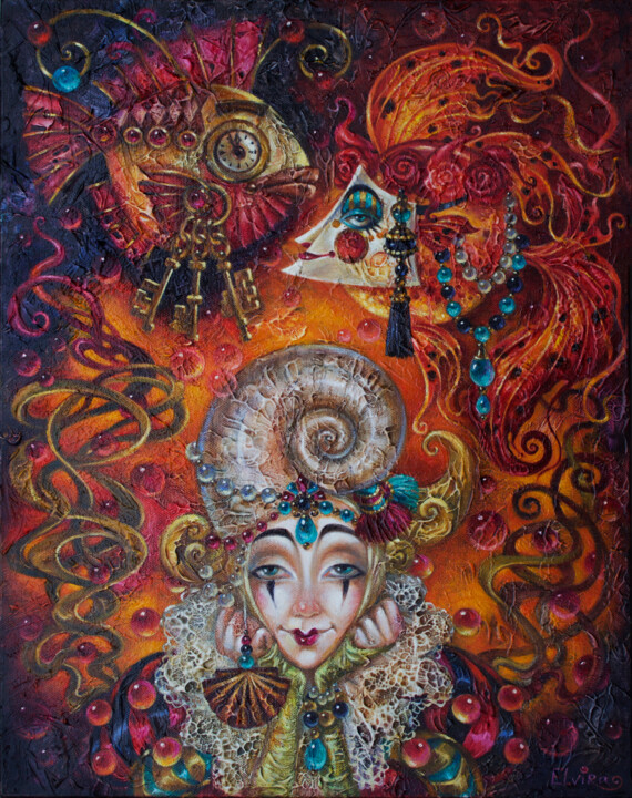 Painting titled "Beautiful illusions" by Elvira Baranova, Original Artwork, Oil Mounted on Wood Stretcher frame