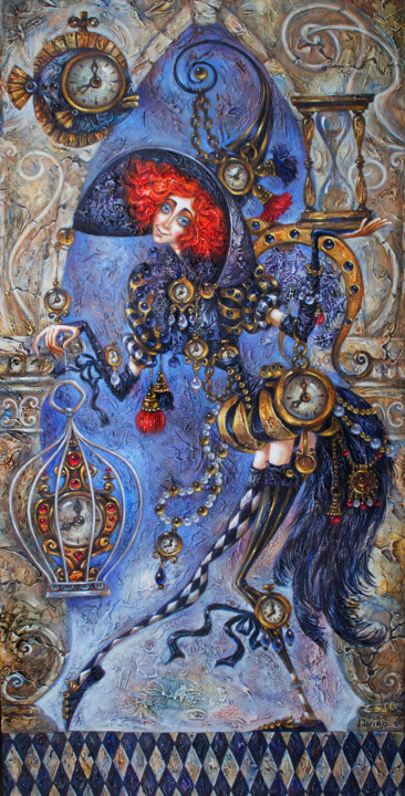 Gravures & estampes intitulée "Spirit of the Time" par Elvira Baranova, Œuvre d'art originale, Huile Monté sur Châssis en bo…