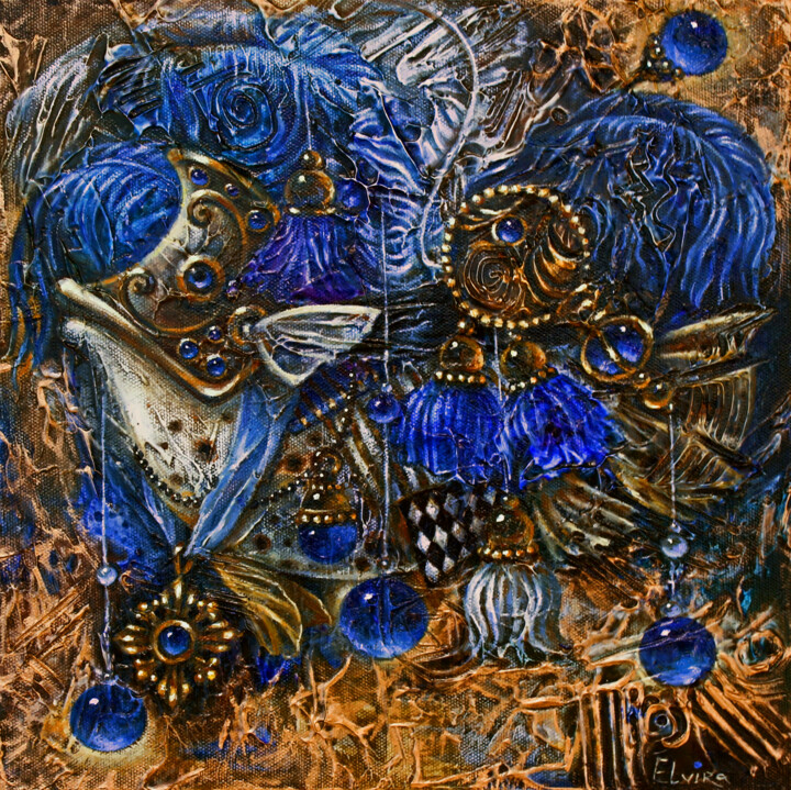 Schilderij getiteld "Blue Fish" door Elvira Baranova, Origineel Kunstwerk, Olie
