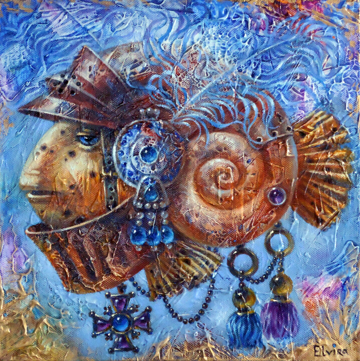 "Warrior-Fish" başlıklı Baskıresim Elvira Baranova tarafından, Orijinal sanat, Petrol