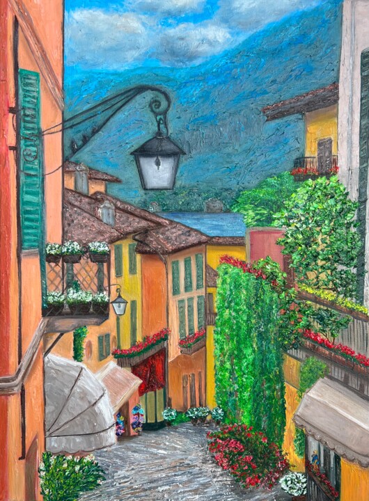 "Street in Bellagio…" başlıklı Tablo Elvira Gord tarafından, Orijinal sanat, Petrol