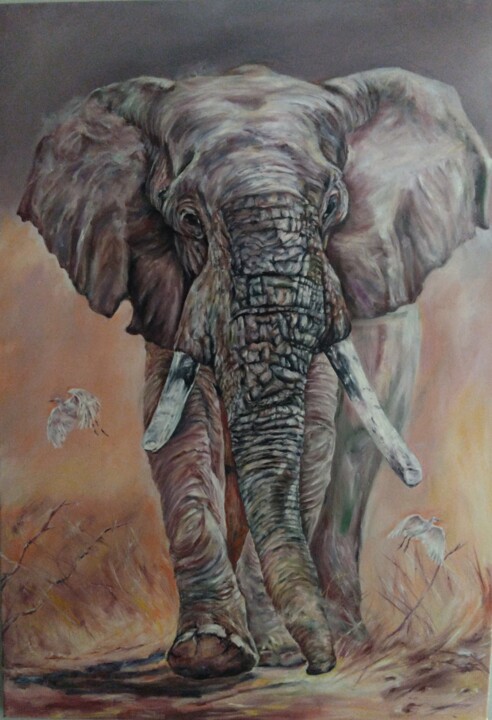 Malarstwo zatytułowany „In the jungle” autorstwa Elvira Nalbat, Oryginalna praca, Olej Zamontowany na Drewniana rama noszy