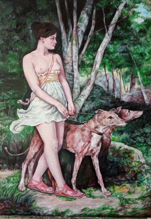 Malarstwo zatytułowany „Walk in times” autorstwa Elvira Nalbat, Oryginalna praca, Olej Zamontowany na Drewniana rama noszy