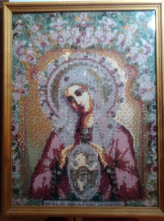 Textile Art με τίτλο "Икона Божией матери…" από Mikka, Αυθεντικά έργα τέχνης, Κολλητική ταινία