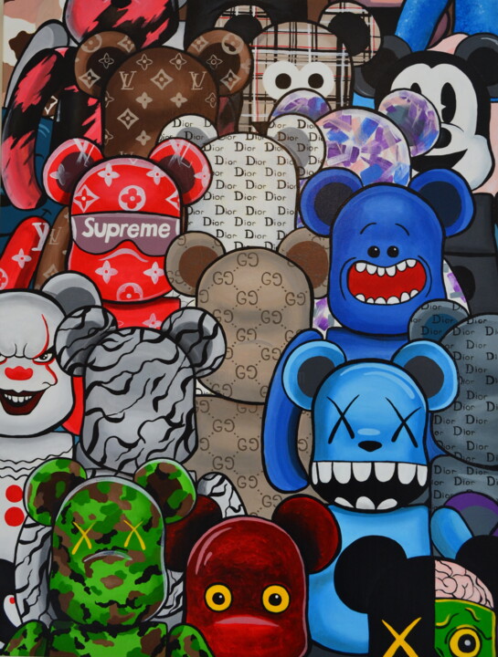 Peinture intitulée "Bearbrick" par Elza Loran, Œuvre d'art originale, Acrylique Monté sur Panneau de bois