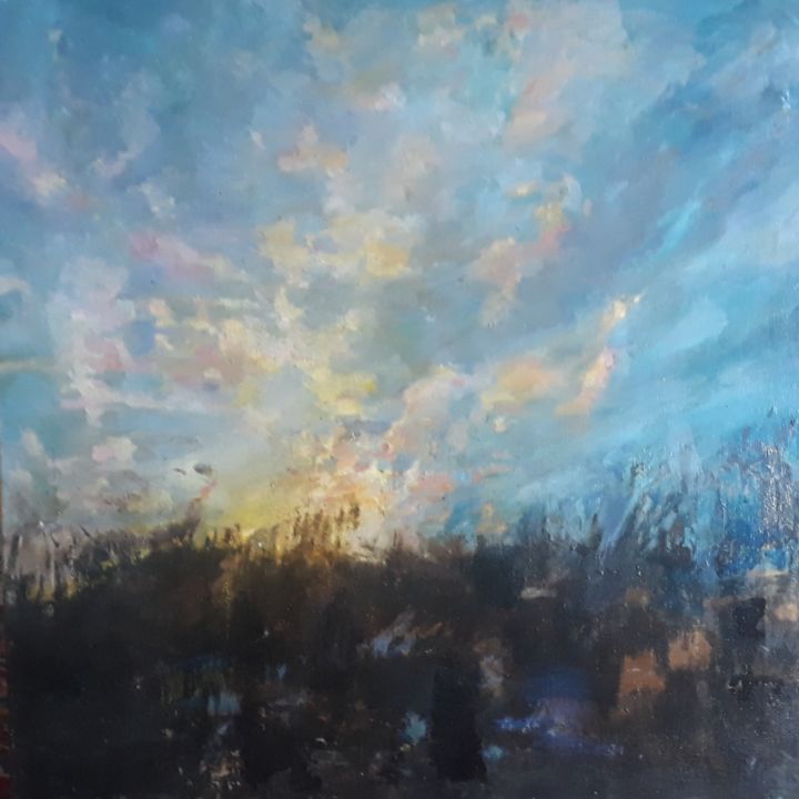 Painting titled "Horizon du Berry" by Sophie Ema Courtois, Original Artwork, Oil Mounted on Wood Stretcher frame