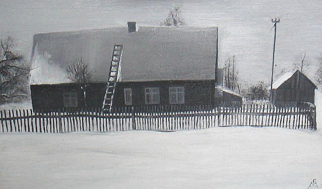 Malarstwo zatytułowany „Old house in winter” autorstwa Ema Gervike, Oryginalna praca