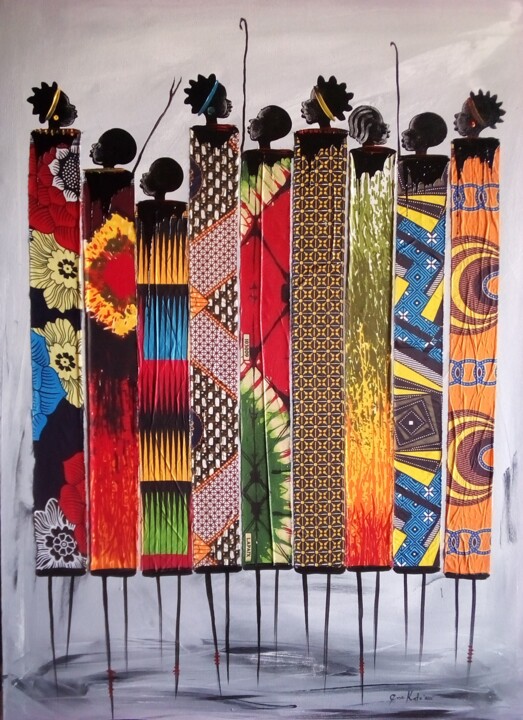 Collages intitolato "African women- mixe…" da Ema Kato, Opera d'arte originale, Collages
