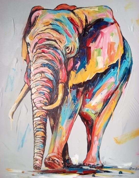 「Savanna elephant」というタイトルの絵画 Ema Katoによって, オリジナルのアートワーク, アクリル