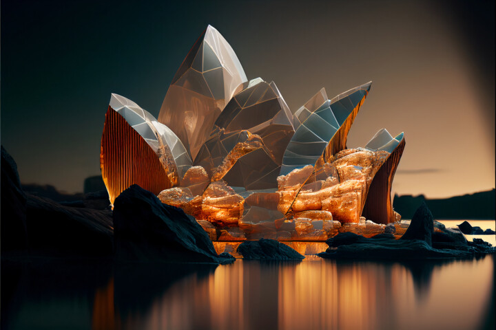 Digitale Kunst getiteld "Sydney Opera House.…" door Emaga Travels By Emaga Art, Origineel Kunstwerk, AI gegenereerde afbeeld…