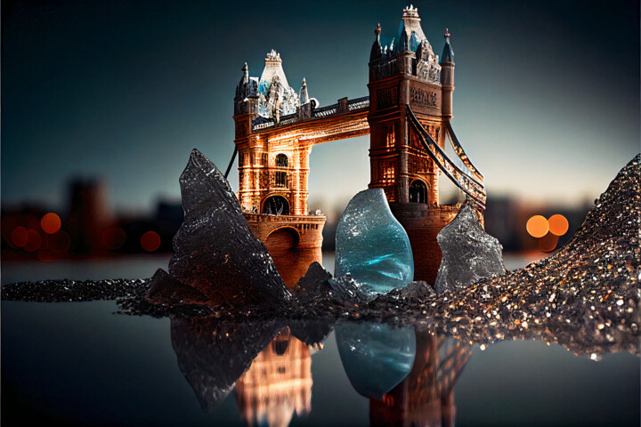 Arts numériques intitulée "Tower Bridge at nig…" par Emaga Travels By Emaga Art, Œuvre d'art originale, Image générée par l'…