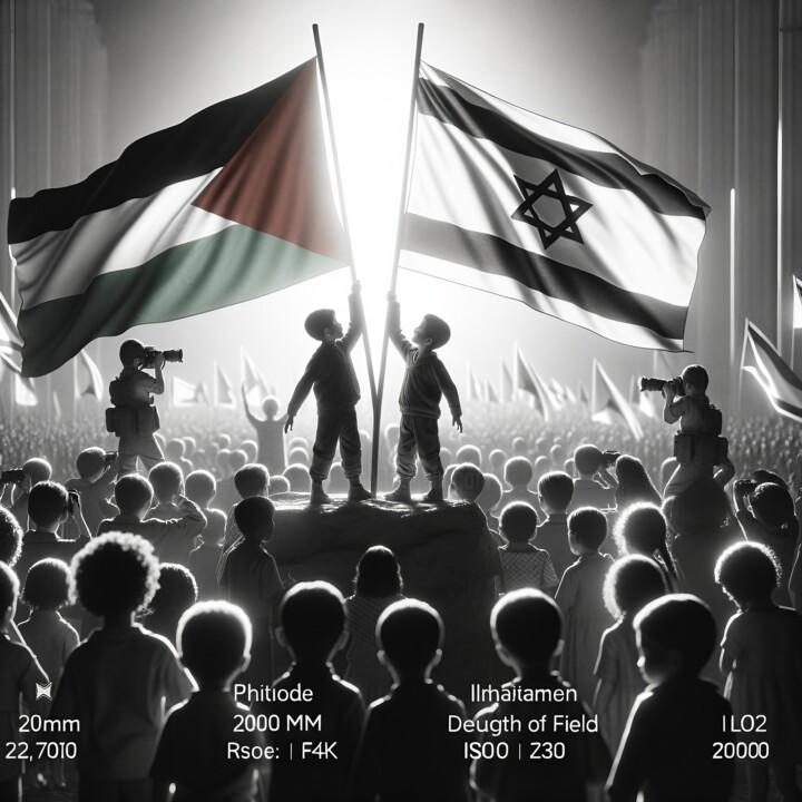 Digital Arts titled "Israeli and Palesti…" by Emaga Travels By Emaga Art, Original Artwork, AI generated image