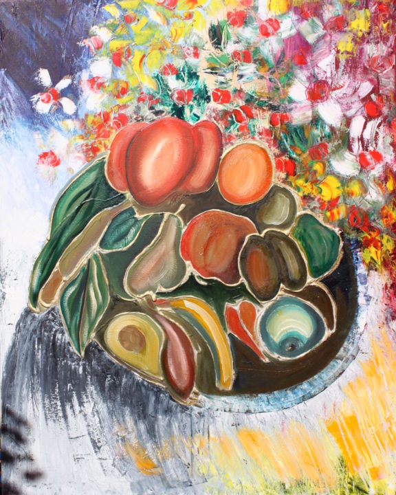 Painting titled "FRUTA DA EPOCA" by Emanuel Aguiar, Original Artwork, Oil