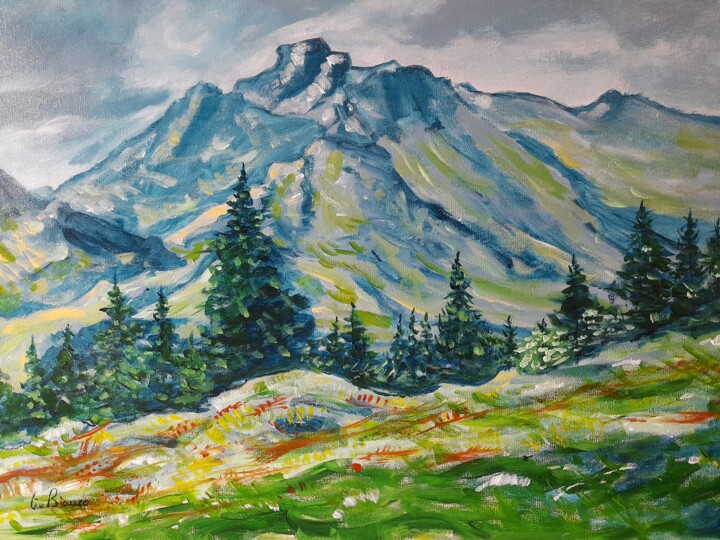 Painting titled "Paesaggio montano" by Emanuele Bianco, Original Artwork, Acrylic