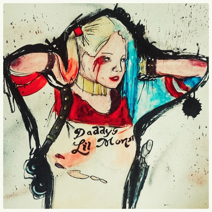 Pittura intitolato "Daddy's Lil monster" da Solenbum, Opera d'arte originale, Acquarello