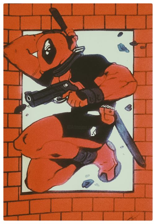 Pintura titulada "Deadpool Jump" por Solenbum, Obra de arte original, Acrílico