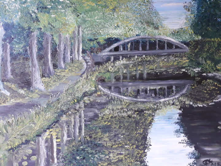 Painting titled "canal de garonne 2" by Oeilme, Original Artwork, Oil