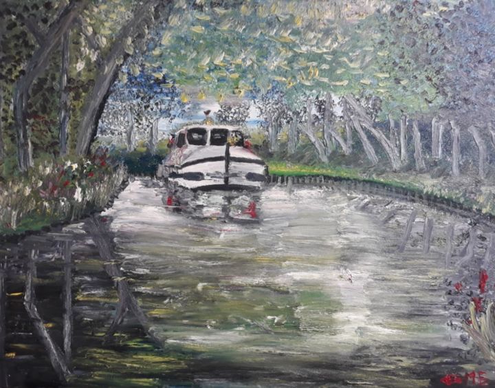 Peinture intitulée "canal de garonne" par Oeilme, Œuvre d'art originale, Huile