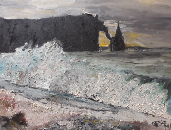 Painting titled "etretat2" by Oeilme, Original Artwork, Oil