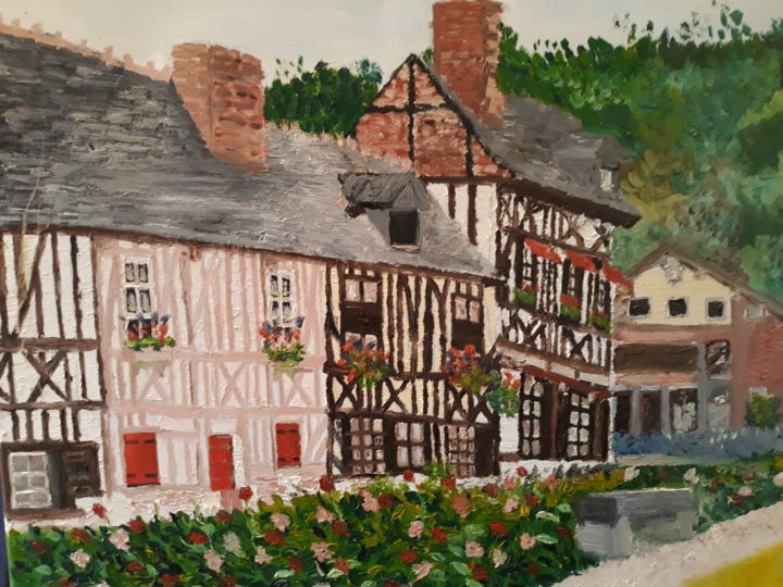 Pintura intitulada "le village du bec h…" por Oeilme, Obras de arte originais, Óleo