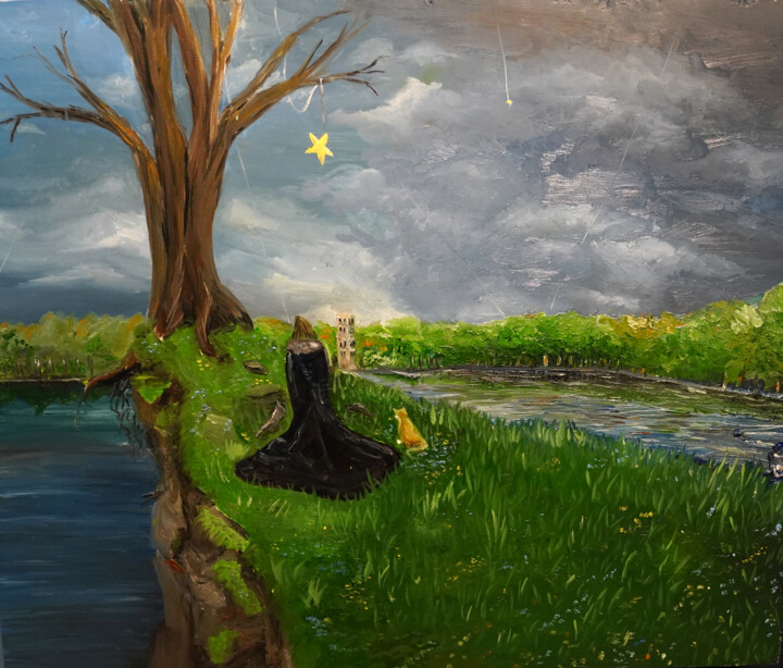 Pintura titulada "is this hope" por Ember Fricks, Obra de arte original, Oleo Montado en Otro panel rígido
