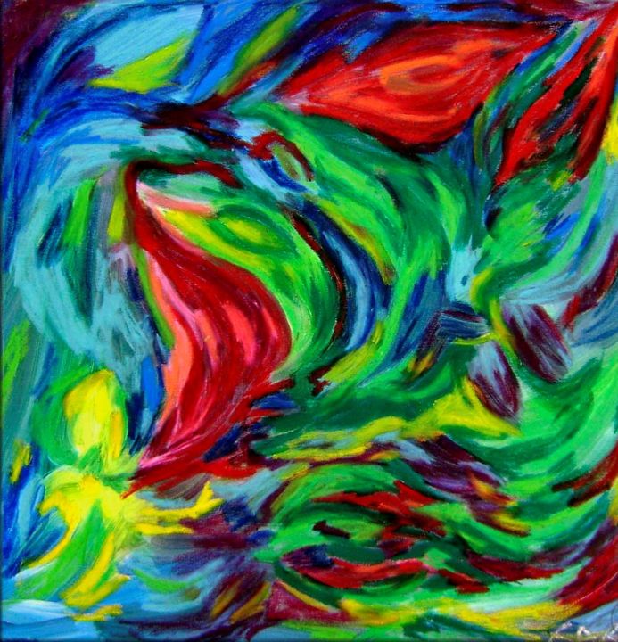 Pintura intitulada "Vert et rouge entre…" por E. Angie Boucard, Obras de arte originais, Acrílico
