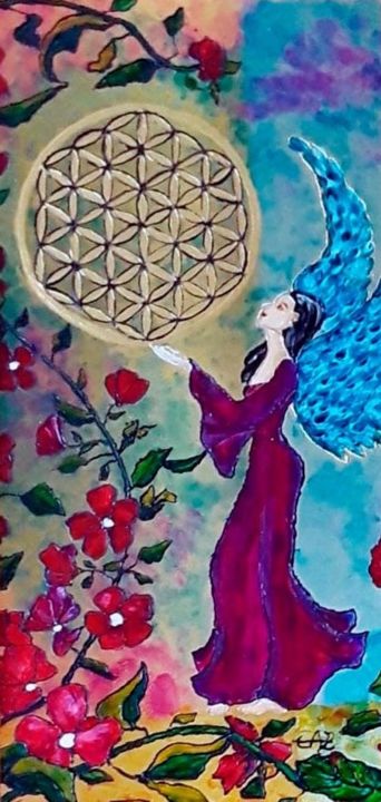 Картина под названием "Fleur de vie et ange" - E. Angie Boucard, Подлинное произведение искусства, Другой