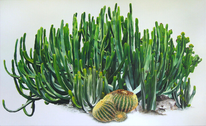 Painting titled "Le Cactus" by Émeline Garet, Original Artwork, Acrylic Mounted on Wood Stretcher frame