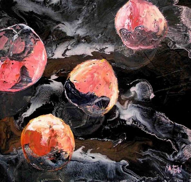 绘画 标题为“peaches in space” 由Evguenia Men, 原创艺术品, 油
