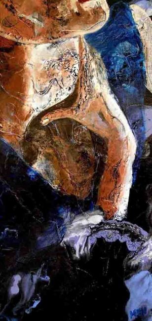 Peinture intitulée "girl in a blue dress" par Evguenia Men, Œuvre d'art originale, Huile