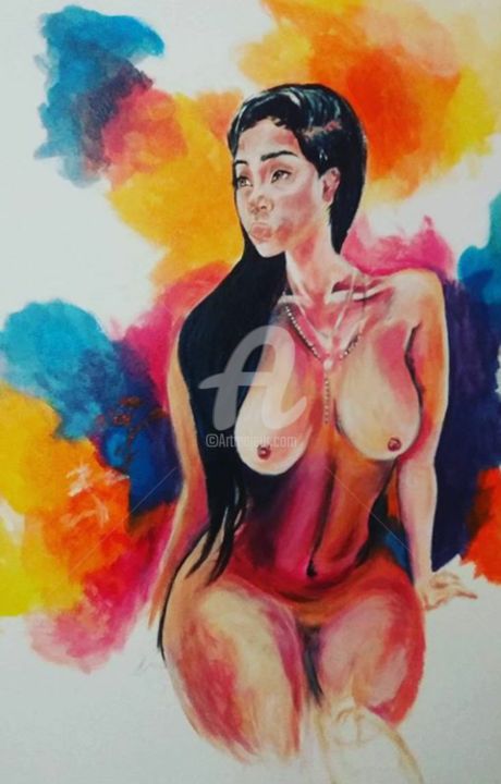 Painting titled "Femme" by Émeraude Mondesir, Original Artwork