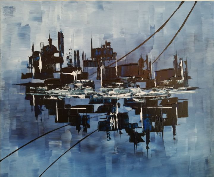 Painting titled "Sleepin Town" by Emlog, Original Artwork, Acrylic