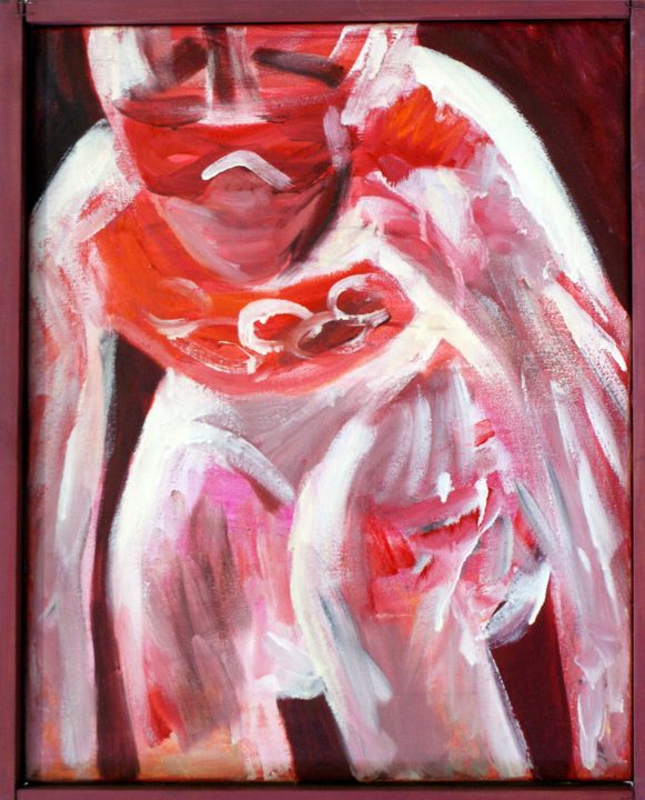 Painting titled "Skiing woman II." by Emese Bács, Original Art, Oil Mounted on Stretcher frame