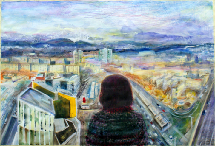 Painting titled "We are living here…" by Emese Bács, Original Art, Watercolor