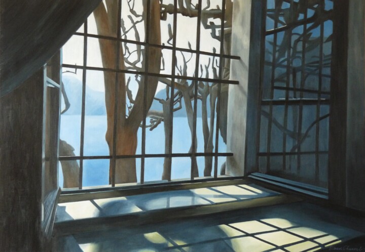 Картина под названием "La fenêtre" - Emese Chauvel, Подлинное произведение искусства, Акрил Установлен на Деревянная рама дл…
