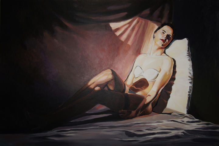 Peinture intitulée "Lost in my thoughts" par Emilia Amaro, Œuvre d'art originale, Acrylique
