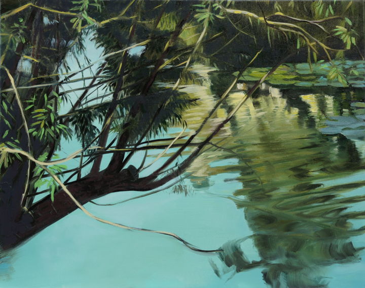 Malerei mit dem Titel "Lake in the middle…" von Emilia Amaro, Original-Kunstwerk, Öl