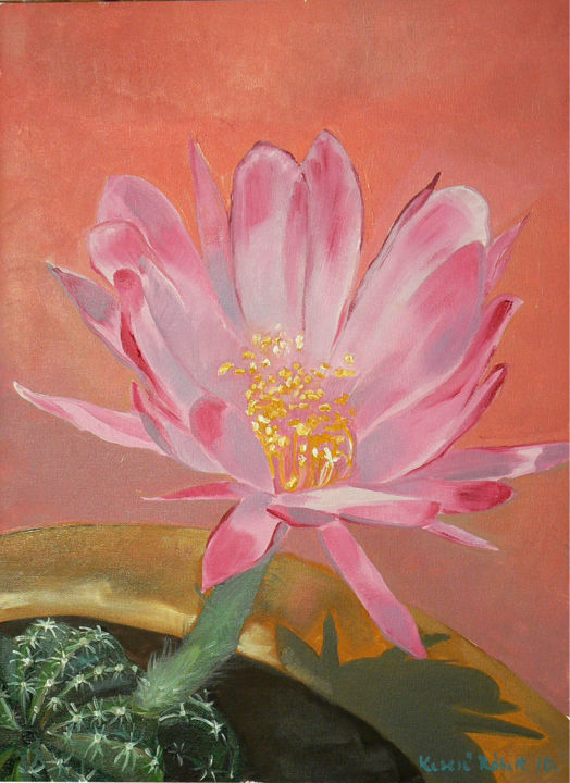 Pittura intitolato "Cactus flower in pi…" da Emilia Amaro, Opera d'arte originale, Olio