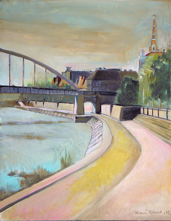 Painting titled "Szeged embankment w…" by Emilia Amaro, Original Artwork, Oil