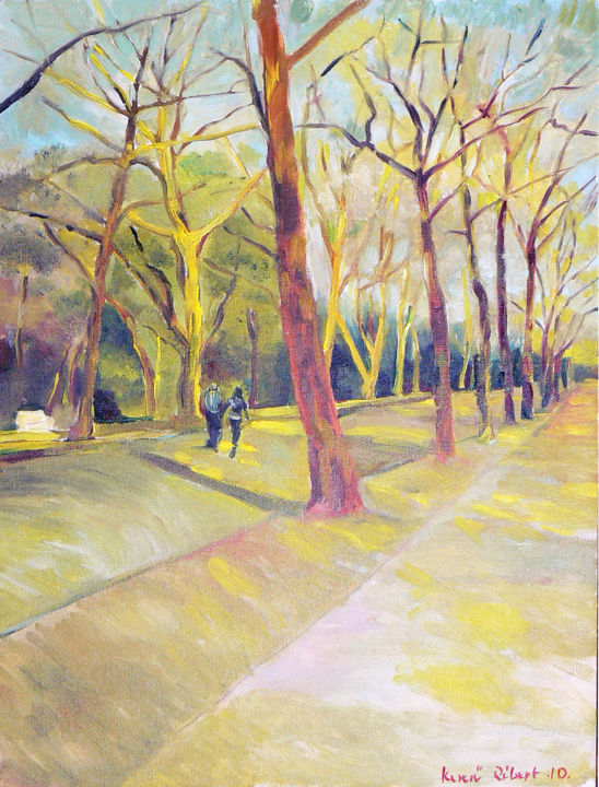 Painting titled "Park Népliget in Sz…" by Emilia Amaro, Original Artwork, Oil