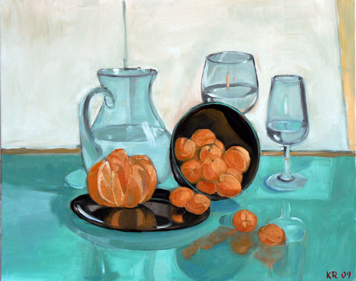 Painting titled "Orange and apricot…" by Emilia Amaro, Original Artwork, Oil