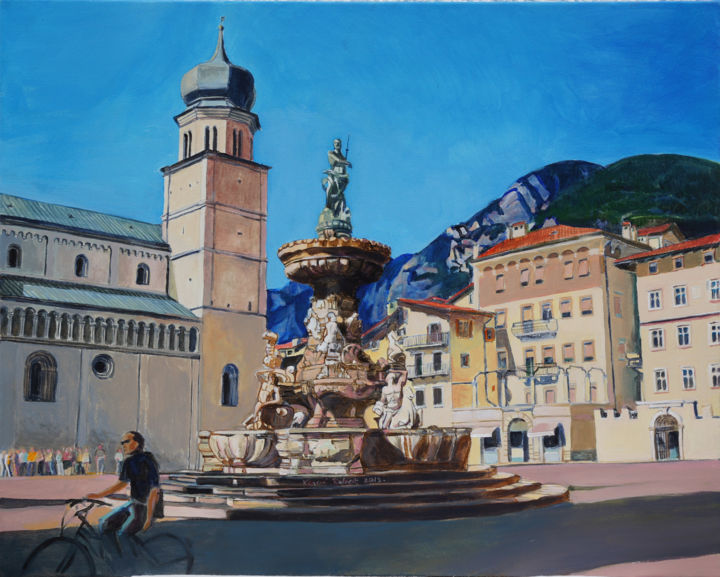Painting titled "Trento with  the Ch…" by Emilia Amaro, Original Artwork