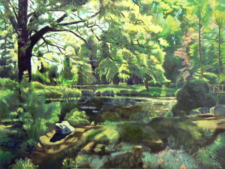 Painting titled "Spring around the l…" by Emilia Amaro, Original Artwork, Oil