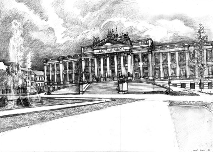 「Szeged Museum」というタイトルの描画 Emilia Amaroによって, オリジナルのアートワーク, グラファイト