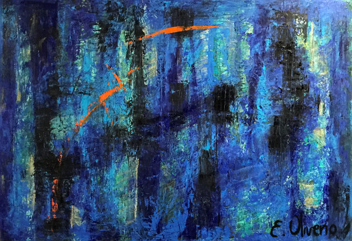 Painting titled "Le grand bleu" by Emilia Oliverio, Original Artwork, Oil