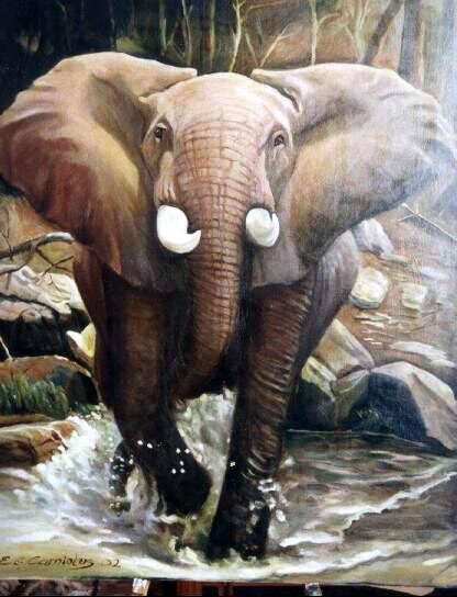 Schilderij getiteld "Portrait of elephan…" door Emil Gutman, Origineel Kunstwerk