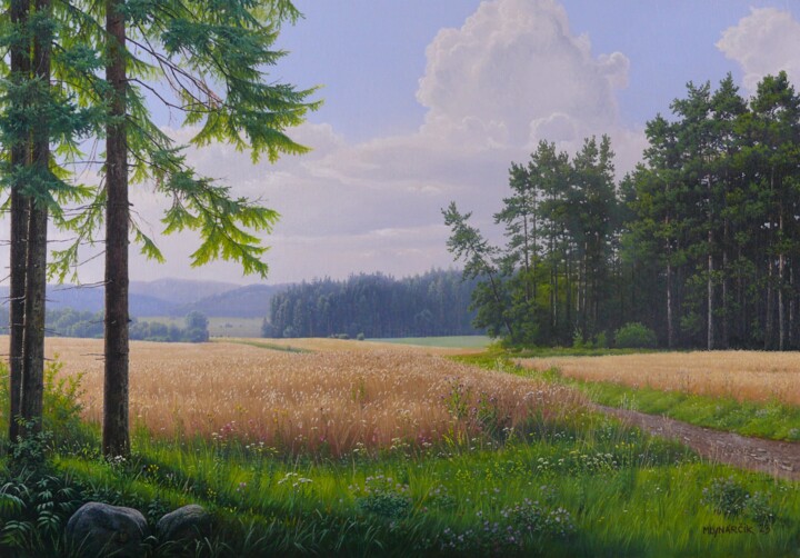 Painting titled "Ripening mountain f…" by Emil Mlynarcik, Original Artwork, Oil Mounted on Wood Stretcher frame